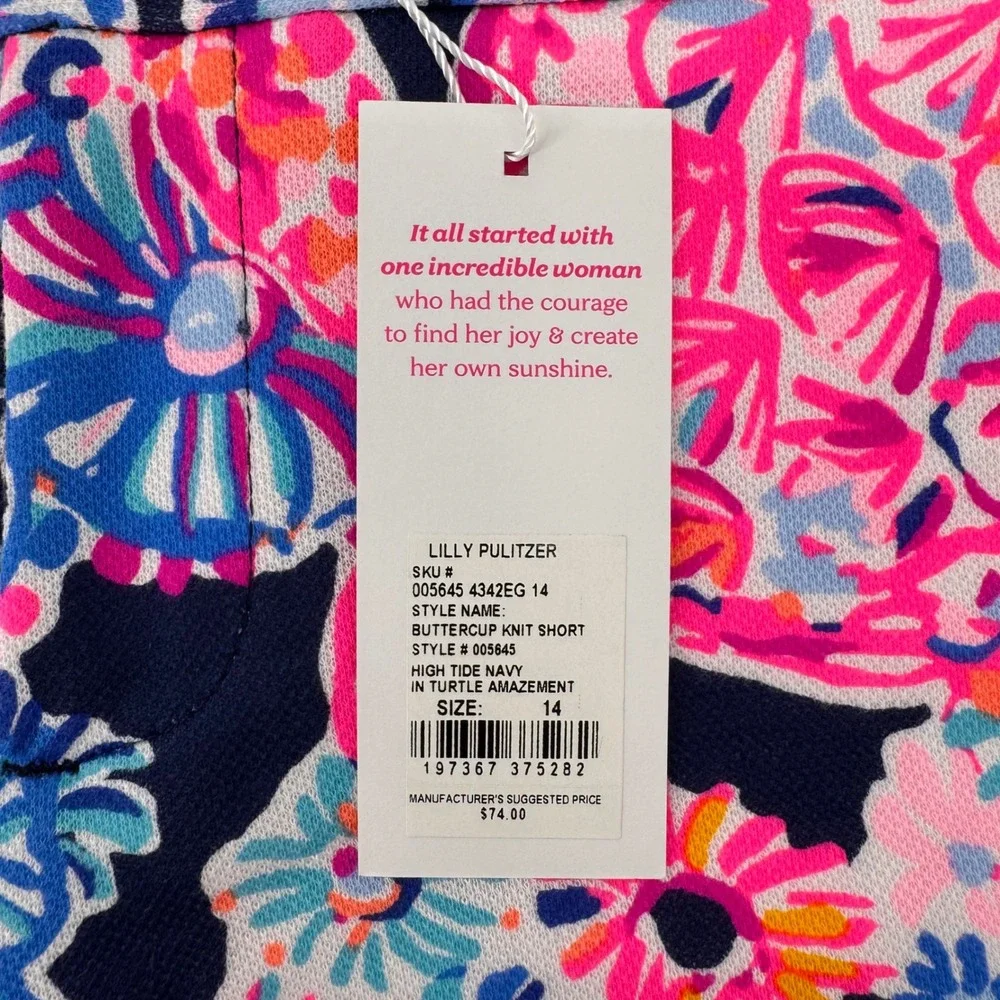Lilly Pulitzer Buttercup Knit Short Women 14 Navy Pink Scalloped Turtle 005645